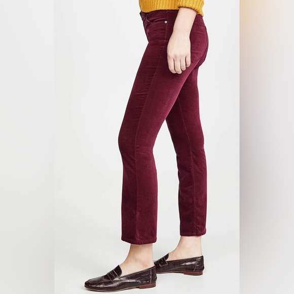 AG Adriano Goldschmied The Boot Crop Velvet Flare Crop in Gooseberry - Picture 2 of 11